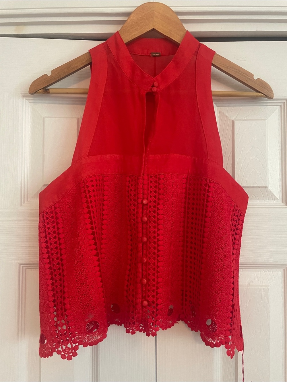 New Free People Lace Sheer Red Top size XS